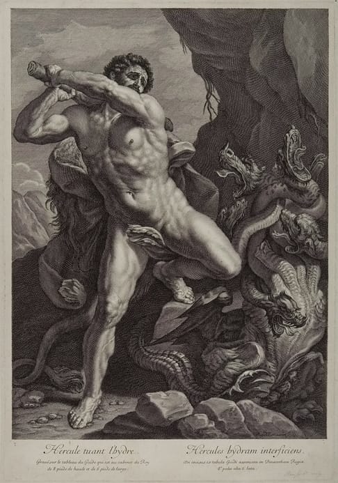 Hercules killing the hydra headed monster